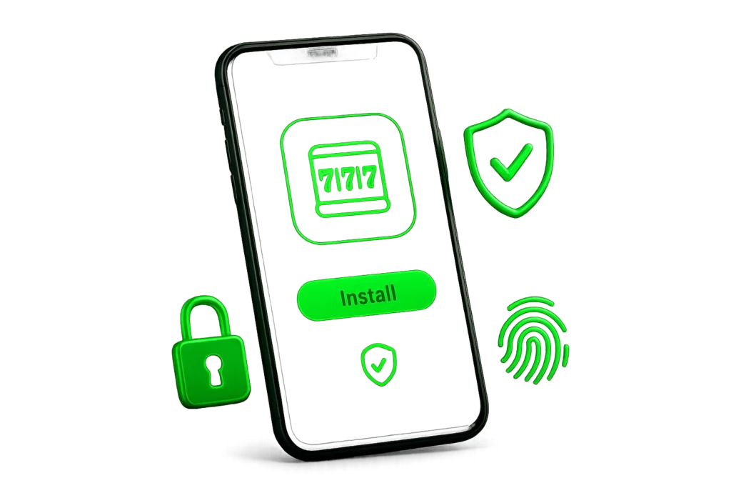 A smartphone showing a casino app installation screen with a security shield and checkmark, symbolizing that downloading the Lucky Star app is safe and trusted.