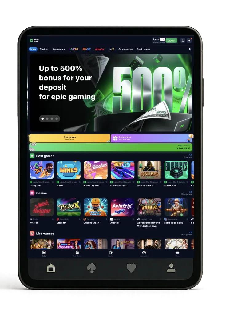 A modern smartphone displaying a simplified online casino interface with games and bonus icons, representing a smooth mobile experience.