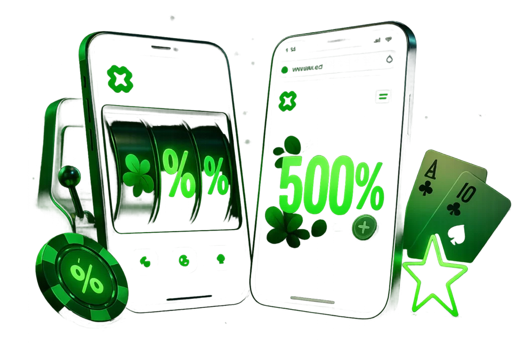 Two smartphones side by side — one showing the Lucky Star Casino app interface, the other displaying the same interface in a mobile browser.