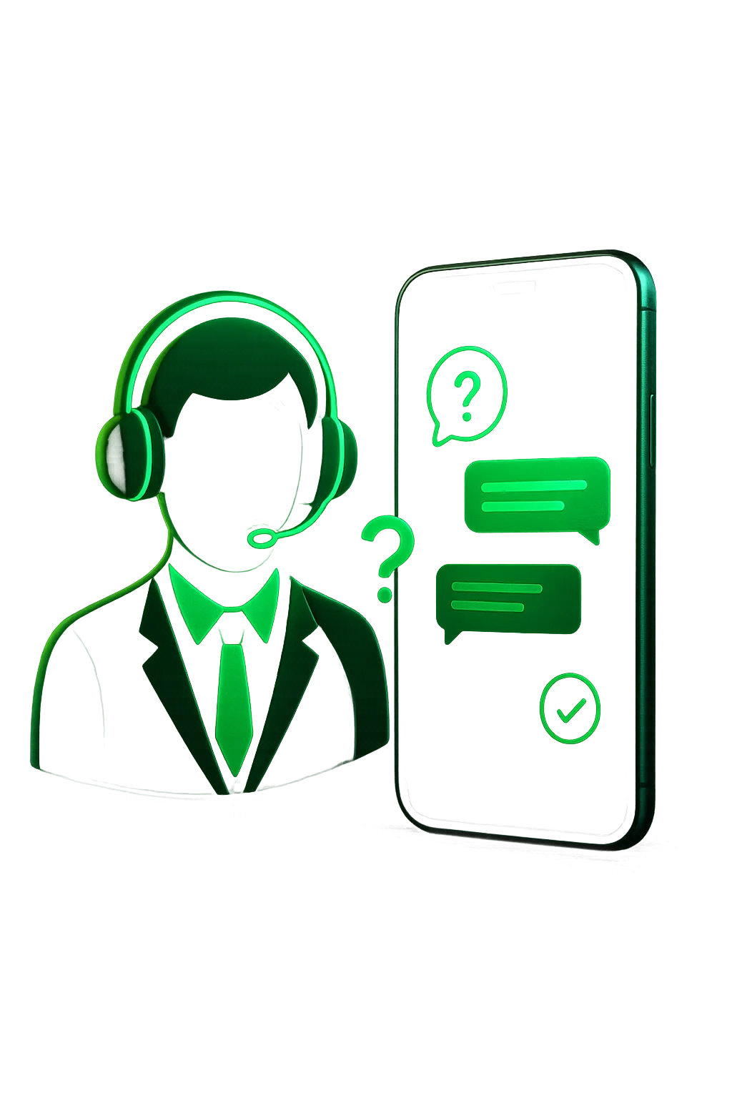 A headset icon and a smartphone with an open chat window, symbolizing responsive and reliable customer support at online casinos.