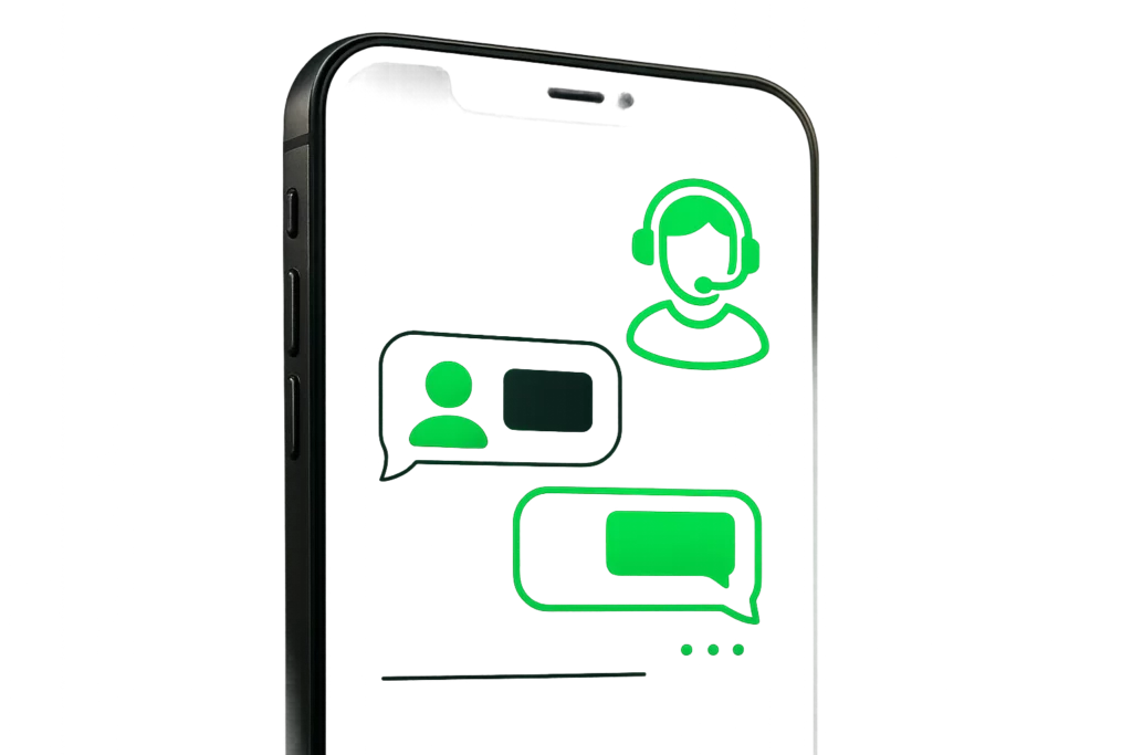 A smartphone showing a live chat window with a support avatar and message bubbles, illustrating how to use live chat for fast assistance at Lucky Star Casino.